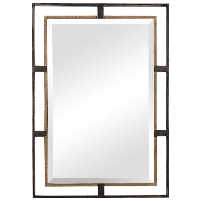 rectangle wall mirror double iron frame bronze gold