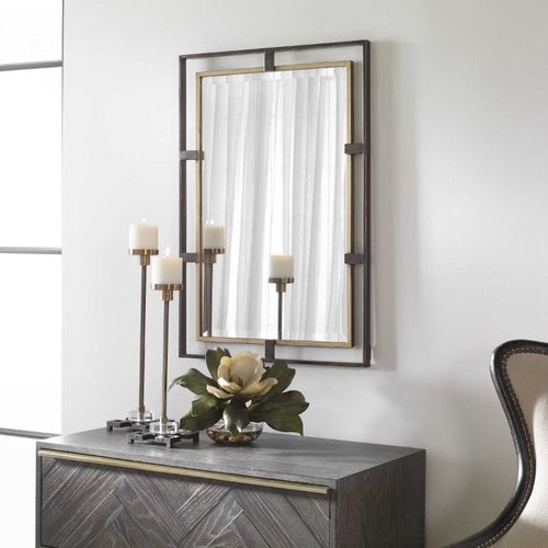 rectangle wall mirror double iron frame bronze gold