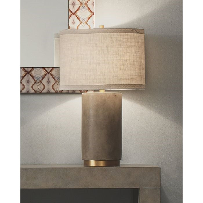 gray table lamp linen shade metal antique brass