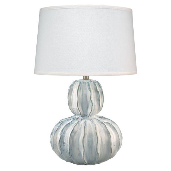 white blue ripples gourd shape table lamp glazed texture white linen shade