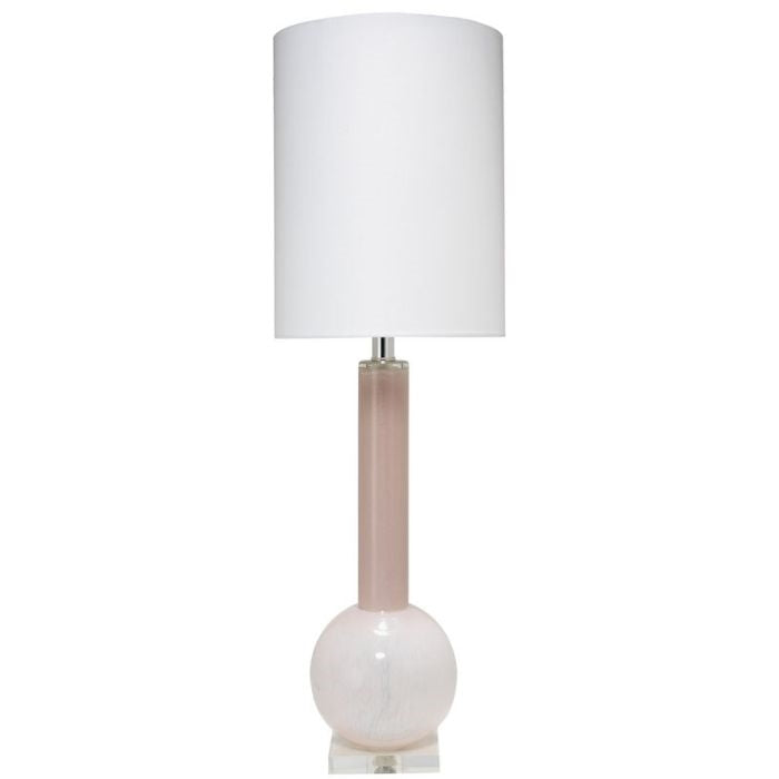 tall light pink glass table lamp contemporary modern white linen thin drum shade