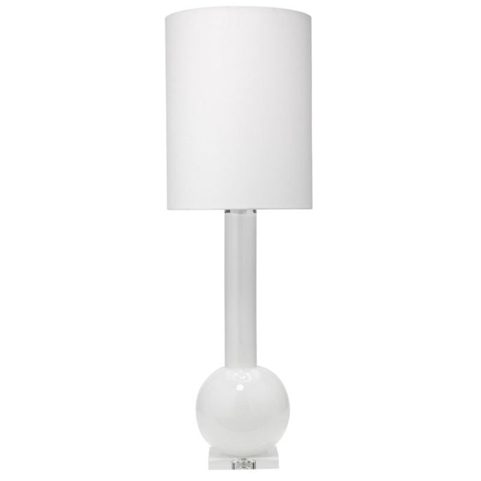 tall white glass table lamp contemporary modern white linen thin drum shade