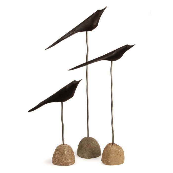black rustic flock of birds sculpture set