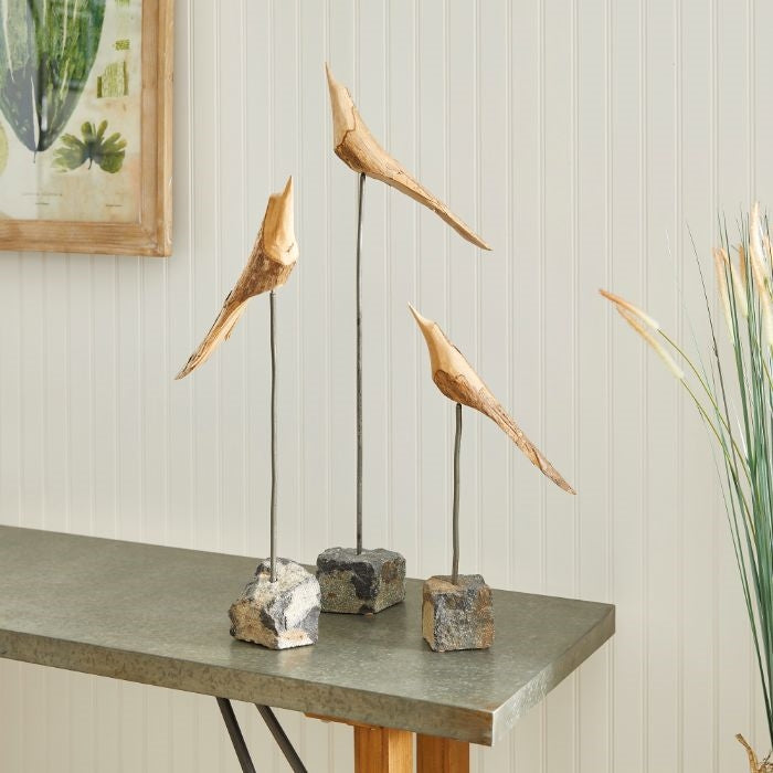 natural rustic flock of birds sculpture set