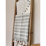 throw fringe gray white stripes