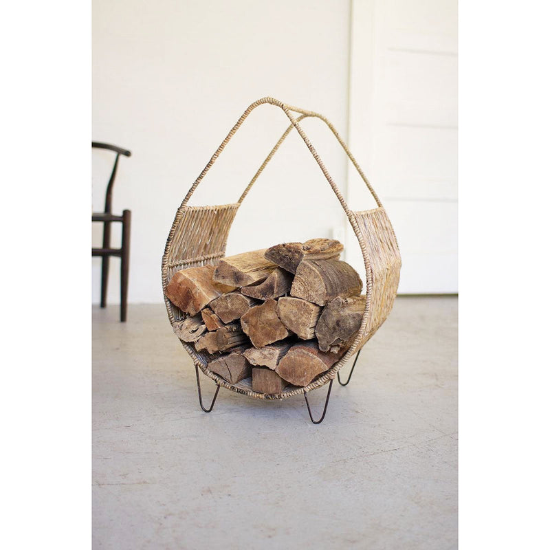Kalalou log holder firewood sling rush metal frame organic