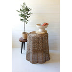 woven rattan scalloped round side table
