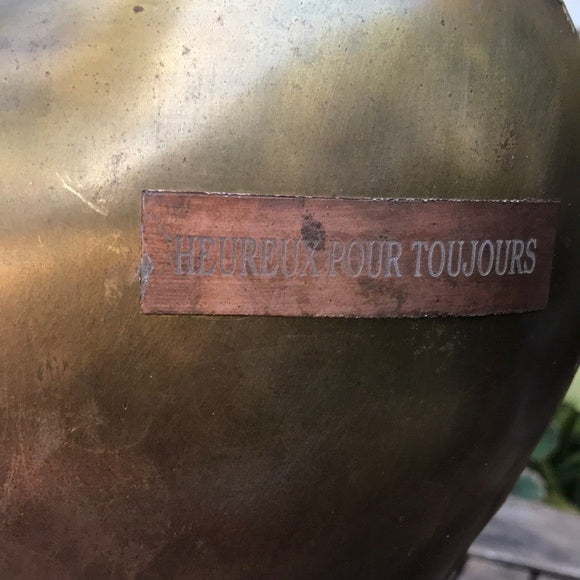 Vintage Metal Heart Art on Wood Base | Bronze | BSEID