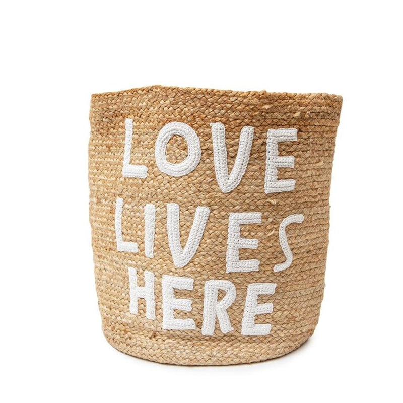natural jute basket love lives here applique