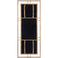Surya's Alpenglow mirror features a geometric antique gold frame and black background.