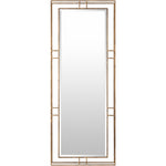 Surya's Alpenglow Antique Gold Floor Mirror with a rectangular beveled mirror and geometric frame design.