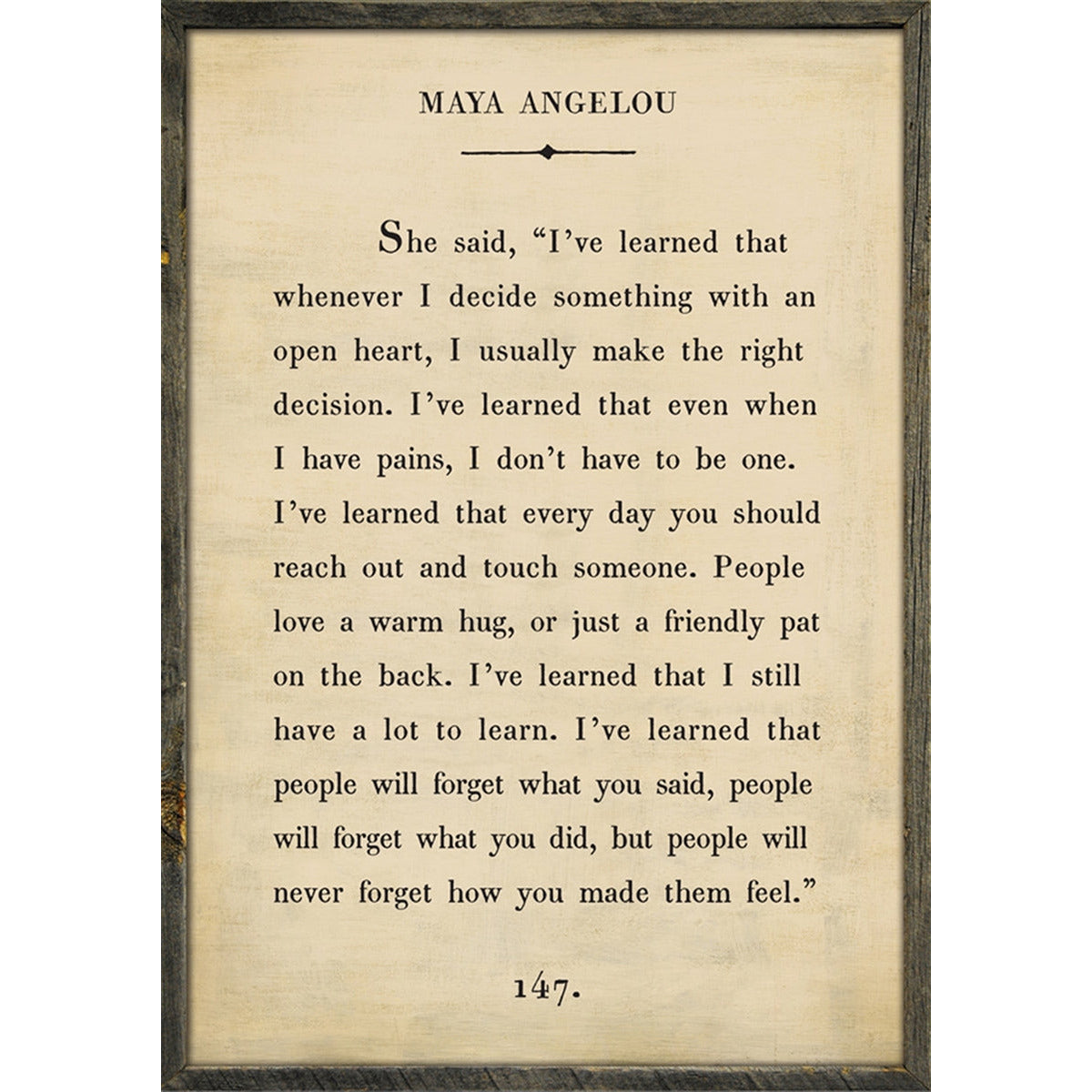 book poetry wall artwork art rustic wood frame grey gray cream white charcoal weathered print quote letter excerpt author poet