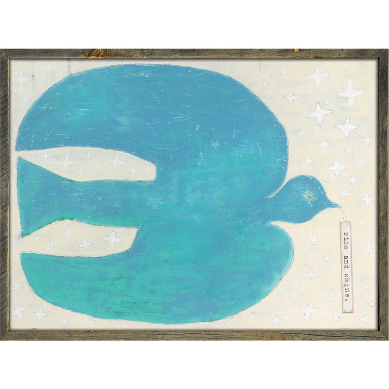 blue bird horizontal rise and shine wall art grey wood frame