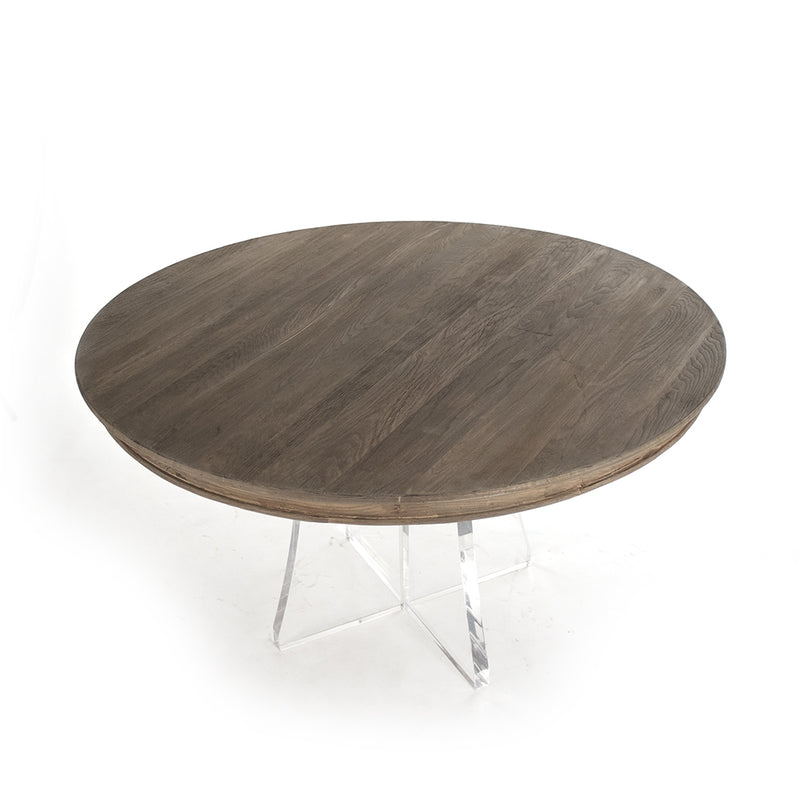 Zentique dining table round wood birch acrylic glass transitional