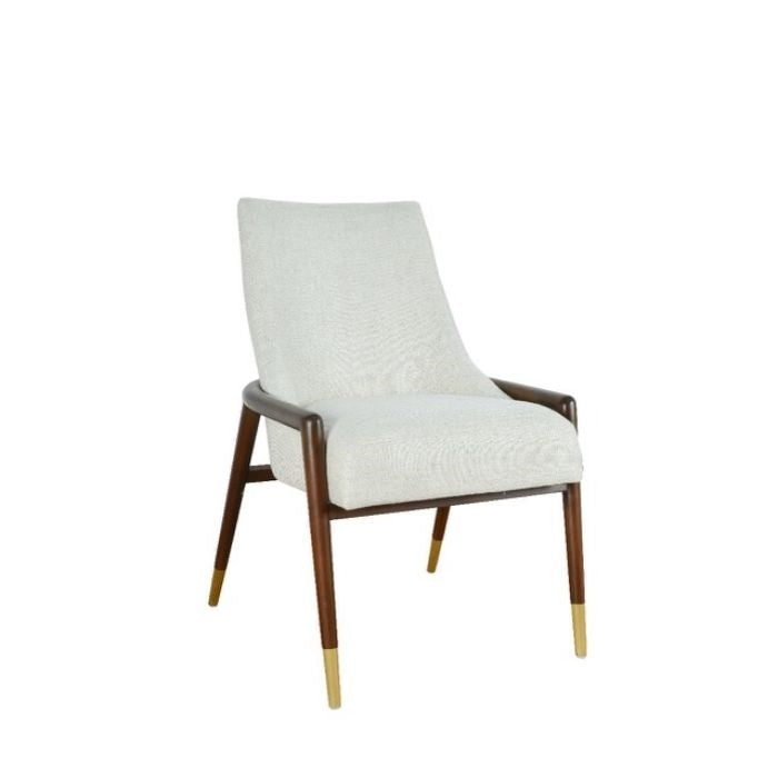 chair walnut frame off white textured fabric seat