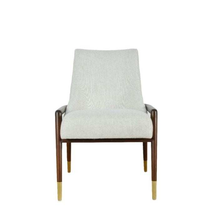 chair walnut frame off white textured fabric seat