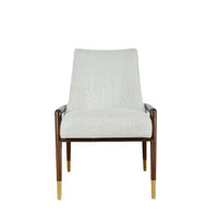 chair walnut frame off white textured fabric seat