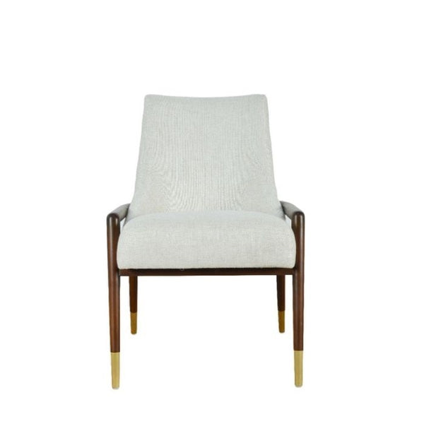 chair walnut frame off white textured fabric seat