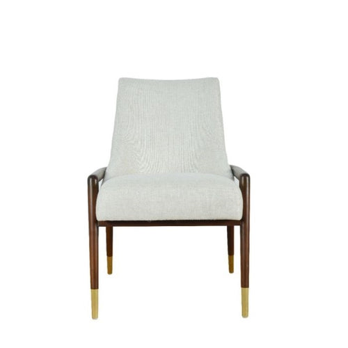chair walnut frame off white textured fabric seat