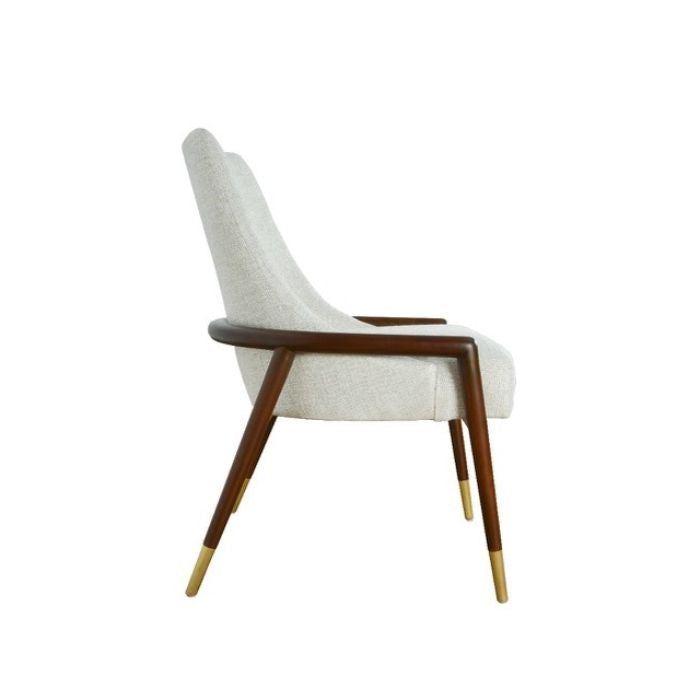 chair walnut frame off white textured fabric seat