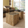 square side accent table bamboo glass