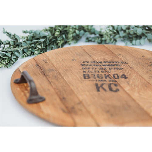 rustic round wood tray handles stamp barrel bourbon