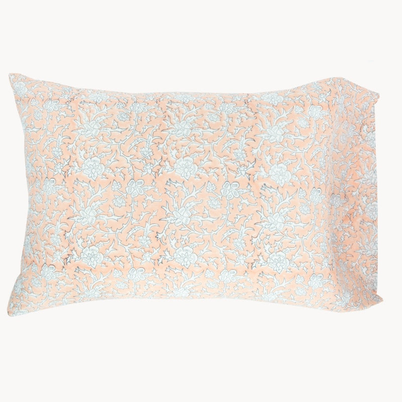 peach floral pattern quilt shams