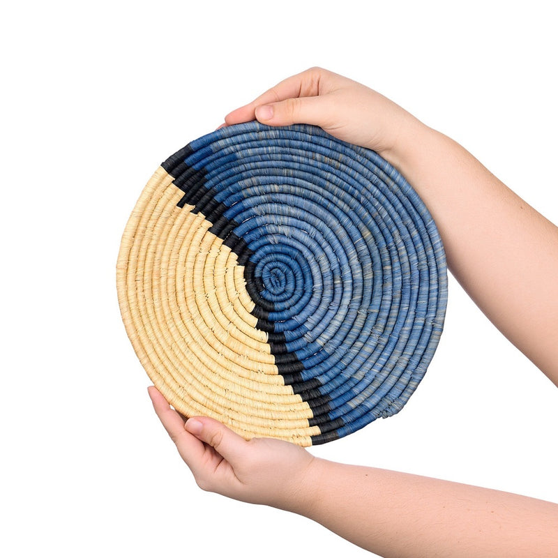 natural blue plate bowl woven round