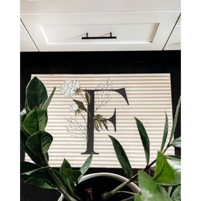 Striped home decor with the letter F