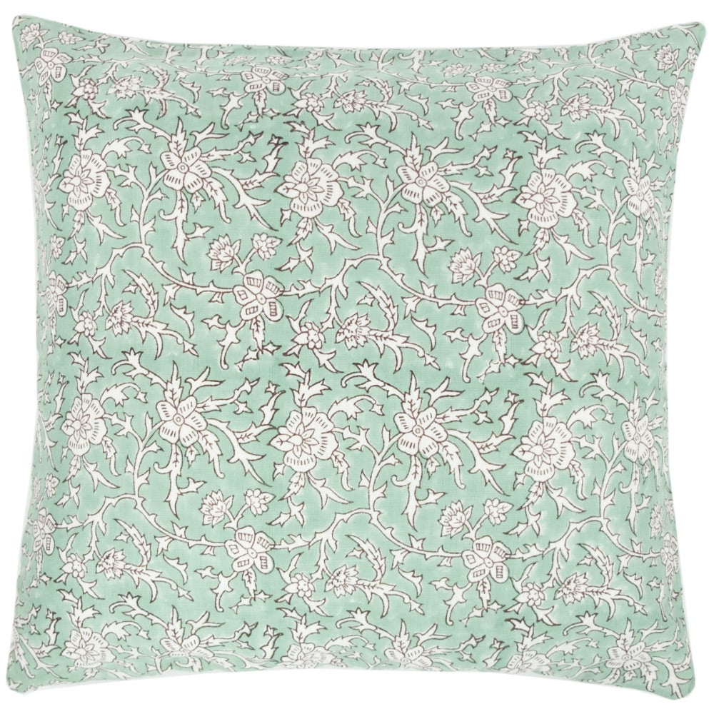 botanical celadon square throw pillow block print 