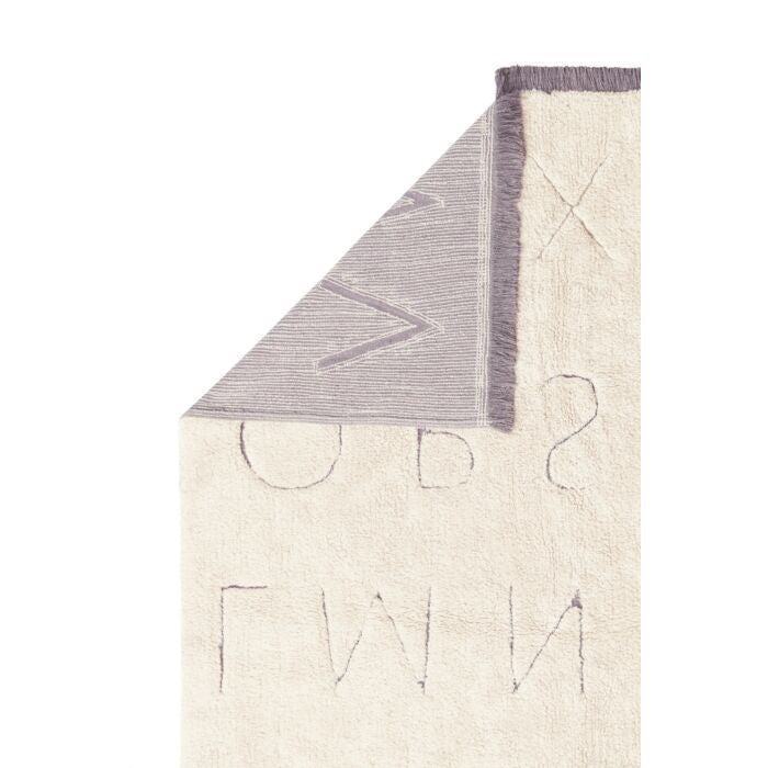 natural ABC area rug black tan playroom