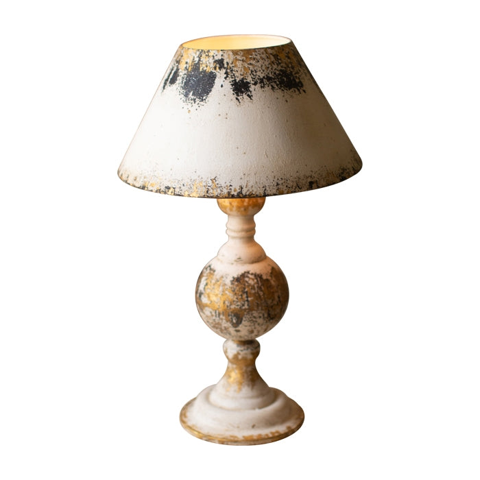 table lamp distressed wood base metal shade