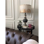 metal table lamp distressed rustic black white base gold shade