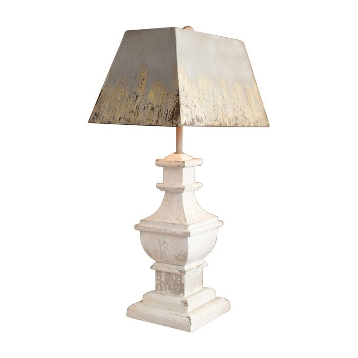 table lamp distressed white wood base weathered metal shade