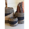 set 3 black natural round seagrass baskets