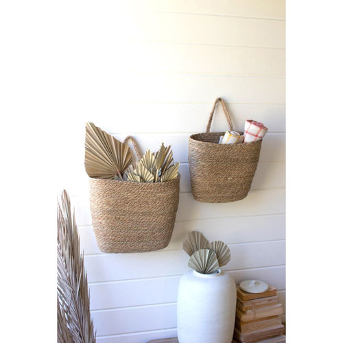 seagrass wall baskets oval woven set