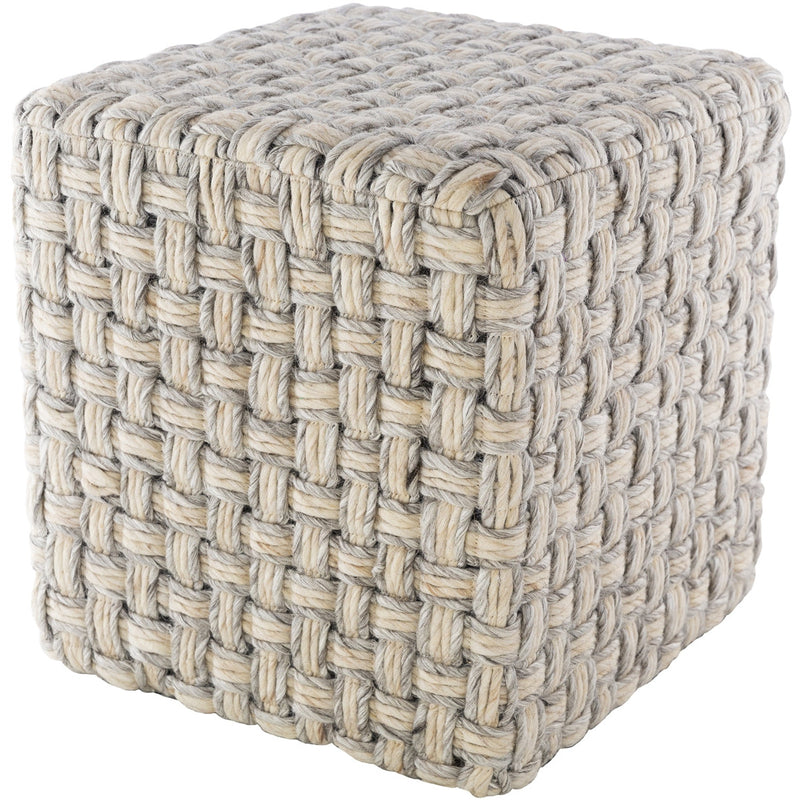 square cube pouf neutral light gray cream woven wool