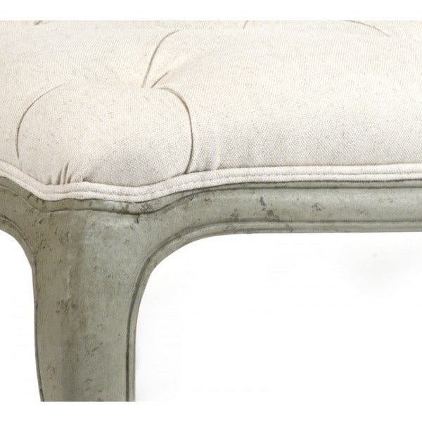 Zentique ottoman coffee table rectangle birch olive green cotton off-white tufted cabriole legs