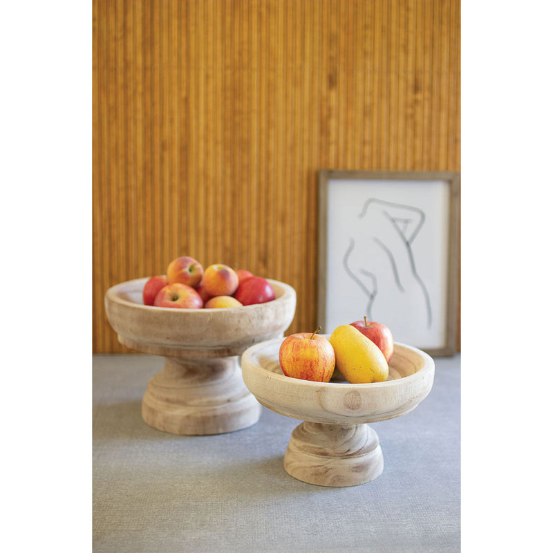 turned wooden compotes natural set of two
