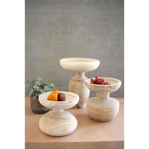 set 3 natural wood turned pedestals