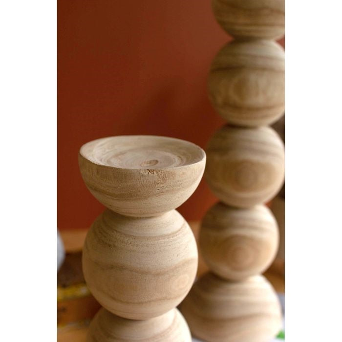 natural wood ball stacked candle holder