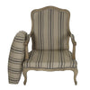 chair French provincial wood recycled oak cabriole legs padded armrests khaki blue stripe linen