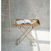 folding rattan base serving table teak tray top nautical rope handles
