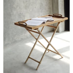 folding rattan base serving table teak tray top nautical rope handles