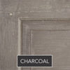 Close-up of Regent Queen Caned Headboard by Phillips Scott in asian oak with charcoal gray finish; "CHARCOAL" labeled below.