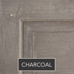 Close-up of Regent Queen Caned Headboard by Phillips Scott in asian oak with charcoal gray finish; "CHARCOAL" labeled below.