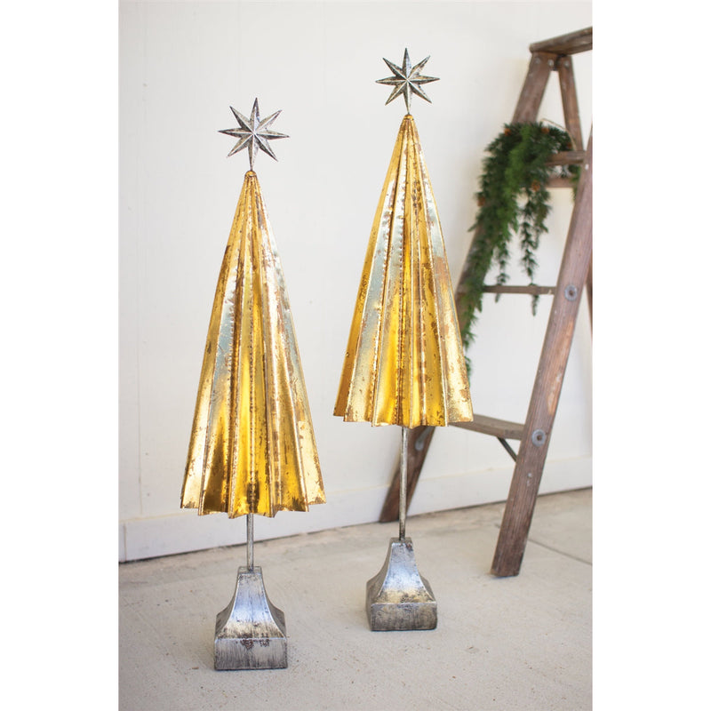 Gold Metal Tree Set with Silver Star (2) - Rustic Glam Christmas Decor