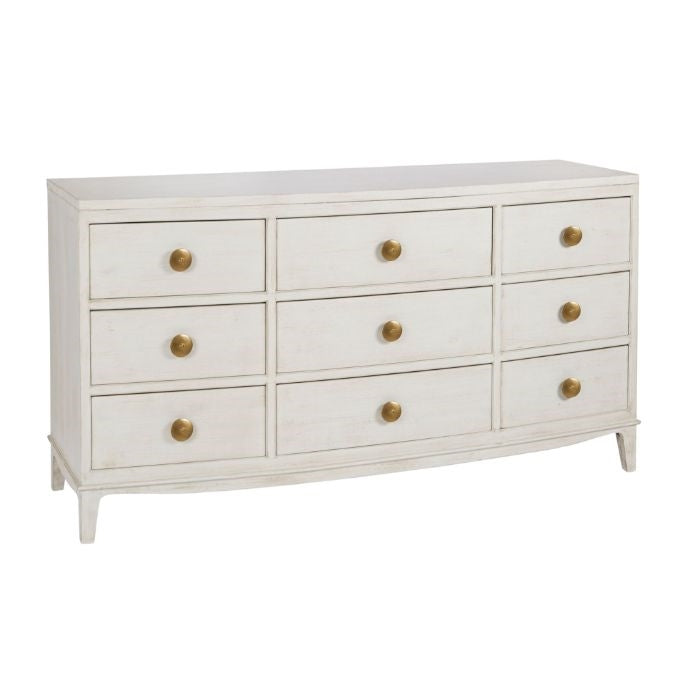 white wood brass accent nine drawer chest