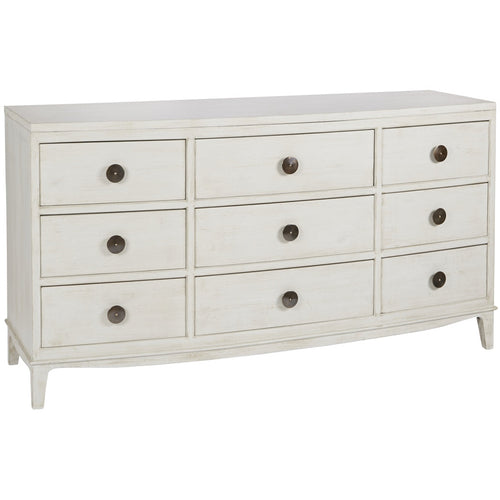 white wood brass accent nine drawer chest