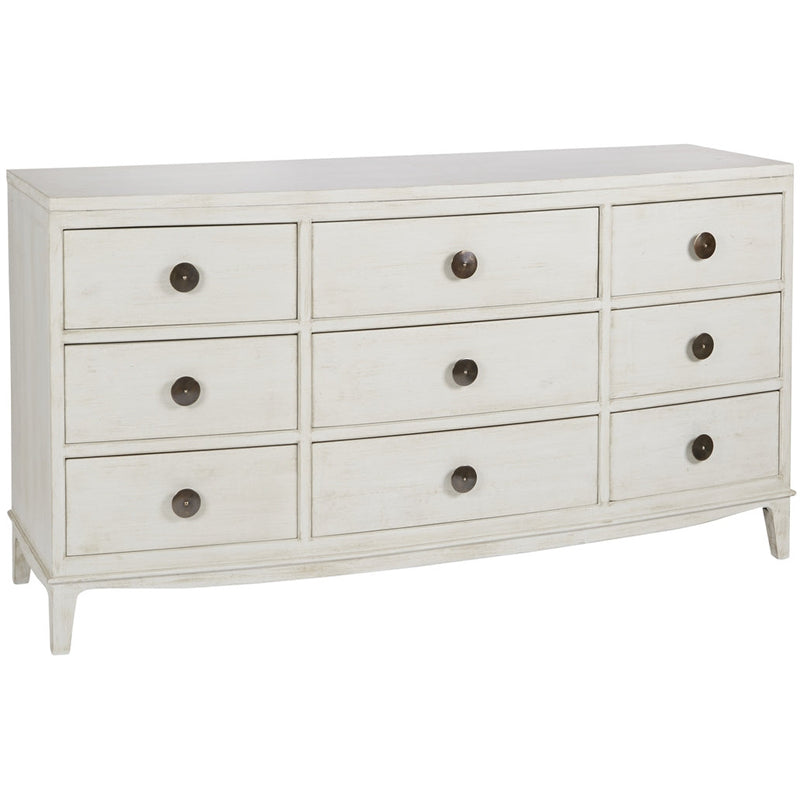 white wood brass accent nine drawer chest